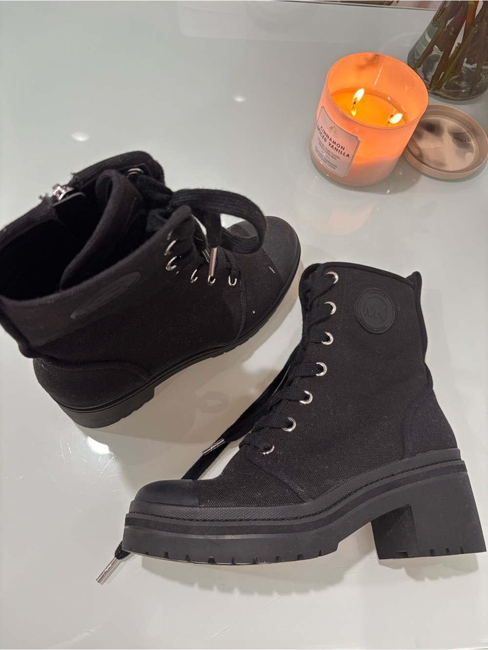 Michael Kors Black Lace-Up Platform Combat Boots